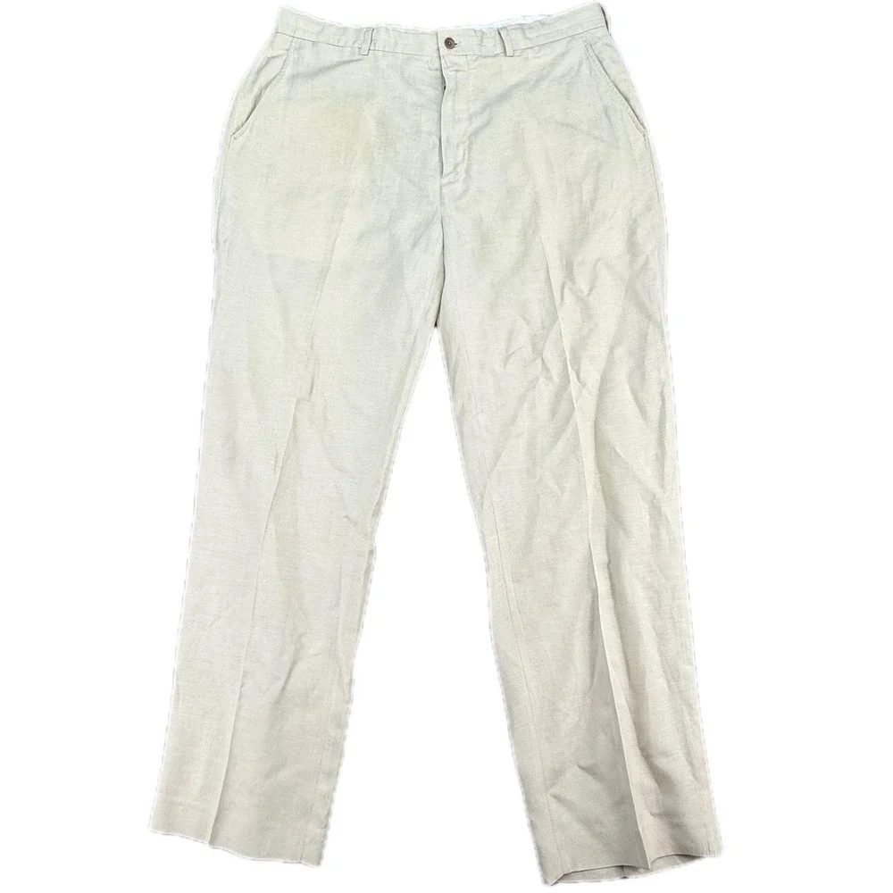 Polo Ralph Lauren Pants Mens 36x30 Beige Linen Silk Blend Straight Leg Flat Frnt